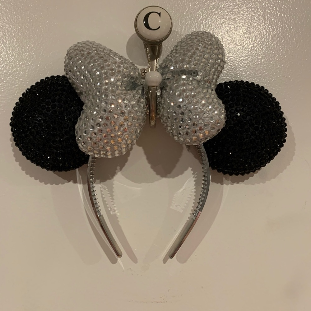 Disney Black and Silver Sequin Minnie Ears Headband. Disneyland 60th Anniversary